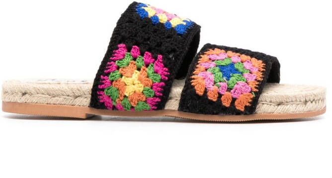 Manebi crochet flat sandals Black