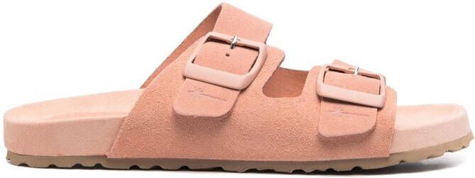 Manebi double-buckle suede sandals Pink