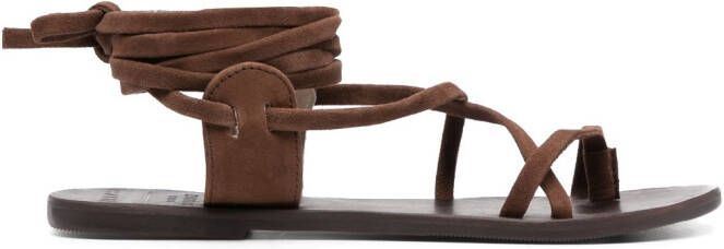 Manebi lace-up suede sandals Brown