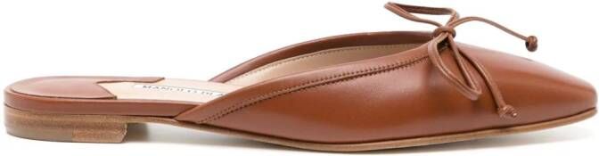 Manolo Blahnik bow-detail flat leather mules Brown