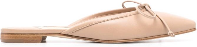 Manolo Blahnik bow-detail flat leather mules Neutrals