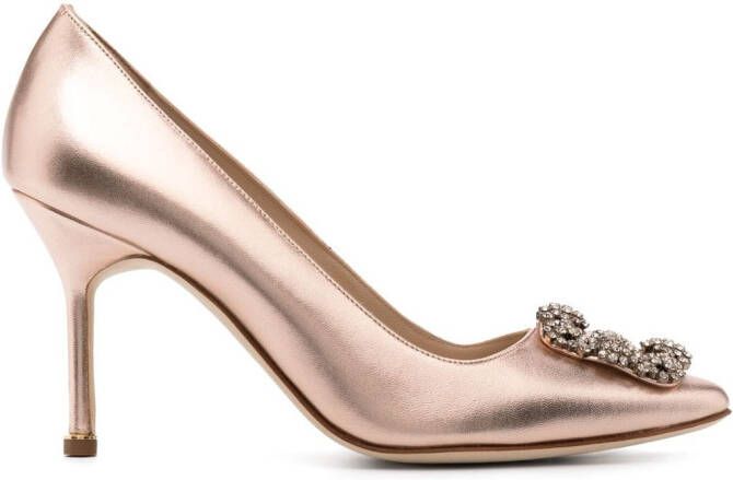 Manolo Blahnik Clava 90mm crystal-embellished pumps Gold