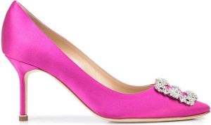 Manolo Blahnik crystal-embellished silk pumps Pink