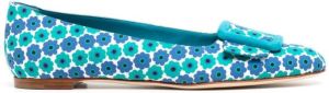 Manolo Blahnik floral-print ballerina shoes Blue