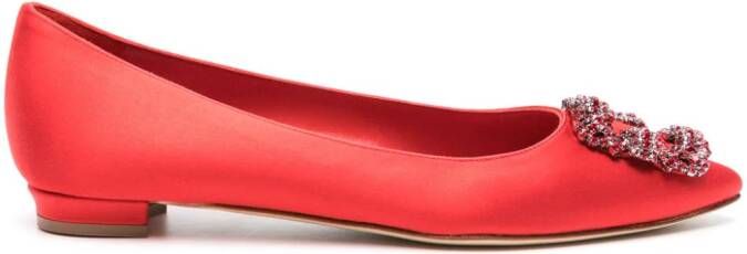 Manolo Blahnik Hangisi 10mm satin ballerina shoes Red