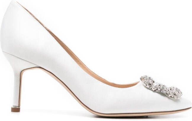 Manolo Blahnik Hangisi 70mm crystal-buckle pumps Neutrals