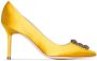 Manolo Blahnik Hangisi 90mm appliqué satin pumps Yellow - Thumbnail 1