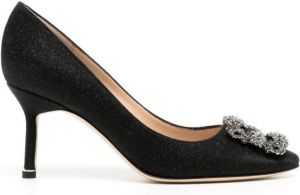 Manolo Blahnik Hangisi crystal-buckle 70mm pumps Black