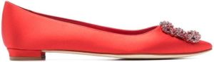Manolo Blahnik Hangisi crystal-buckle ballerina pumps Red