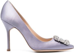 Manolo Blahnik Hangisi crystal-buckle satin pumps Purple