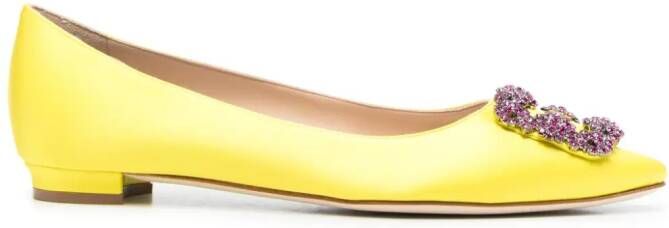 Manolo Blahnik Hangisi crystal-embellished ballerina shoes Yellow