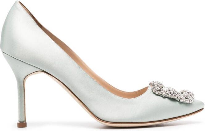 Manolo Blahnik Hangisi embellished satin pumps Green