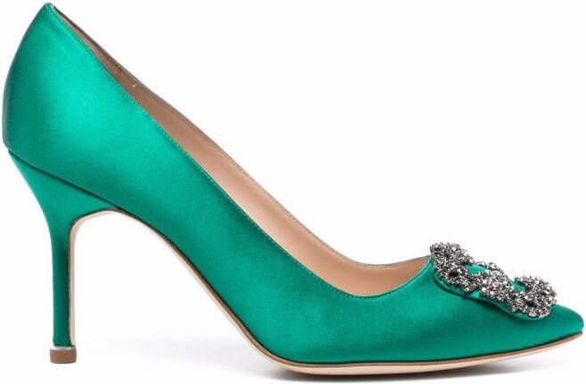Manolo Blahnik Hangisi 90mm satin pumps Green