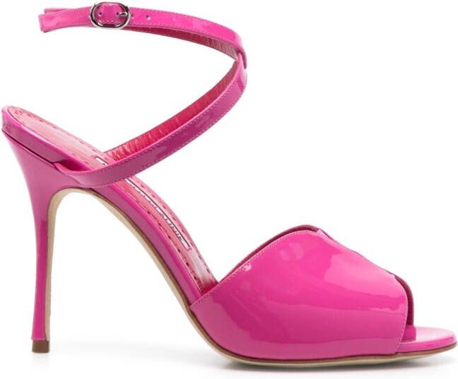 Manolo Blahnik Hourani 110mm patent-finish sandals Pink
