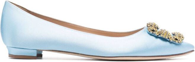 Manolo Blahnik jewel buckled satin ballerina shoes Blue