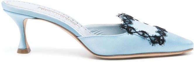 Manolo Blahnik Kaynamu 50mm lace-detailing mules Blue