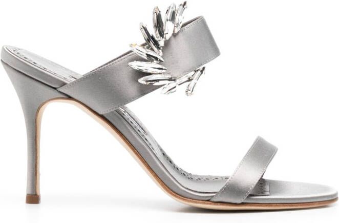 Manolo Blahnik Laali 90mm crystal-embellished sandals Grey