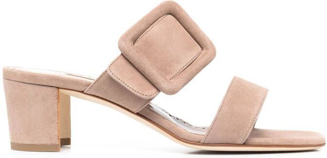 Manolo Blahnik large-buckle sandals Neutrals