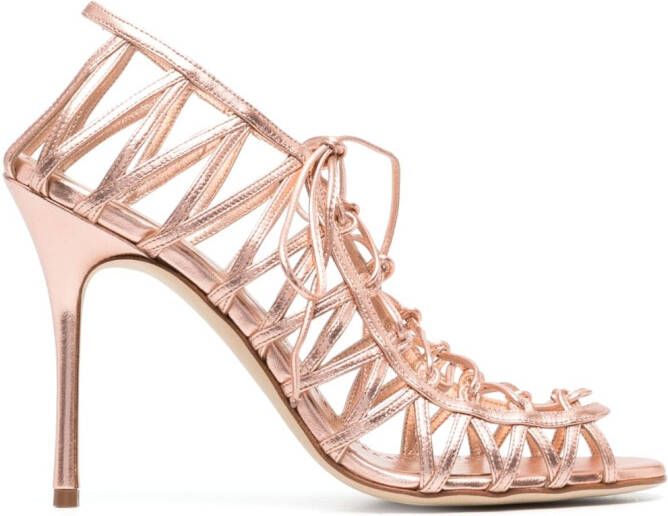 Manolo Blahnik metallic-effect lace-up sandals