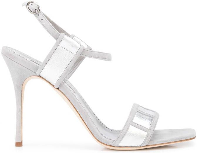 Manolo Blahnik metallic-effect leather sandals Grey