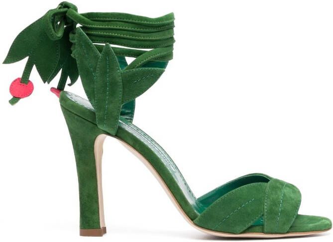 Manolo Blahnik Ossie 105mm suede lace-up sandals Green