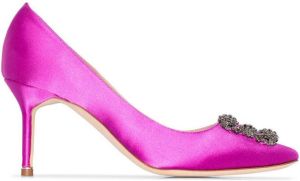 Manolo Blahnik pink Hangisi 70 buckle detail satin shoes
