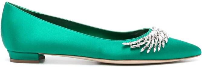 Manolo Blahnik Pluma silk ballerina shoes Green