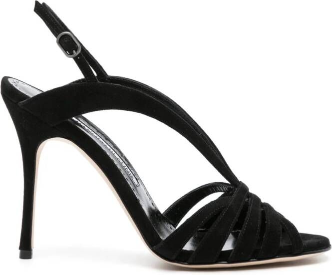 Manolo Blahnik Sardina 10mm strappy suede sandals Black