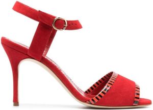 Manolo Blahnik stripe-detail 90mm sandals Red