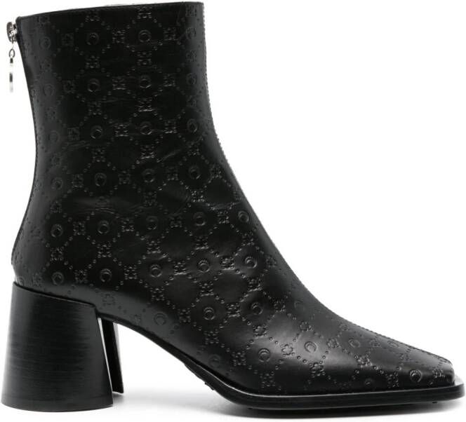 Marine Serre monogram-debossed leather ankle boots Black