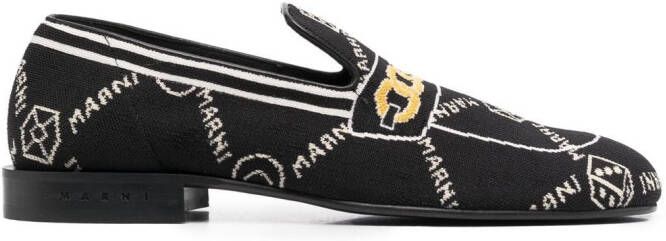 Marni all-over logo-jacquard loafers Black