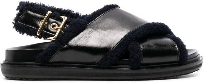 Marni Black & Navy Shearling Fussbett Sandals