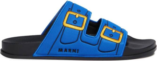 Marni embroidered slip-on slides Blue