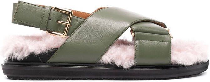 Marni fluffy crossover strap sandals Green