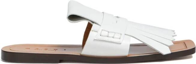 Marni fringed leather flat sandals White