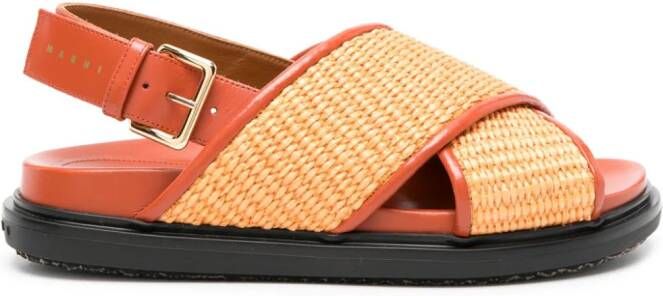 Marni Fussbet leather-trim raffia sandals Orange