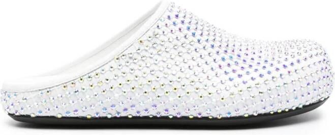 Marni glass-crystals leather slippers White