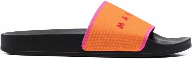 Marni intarsia-knit flat slides Orange