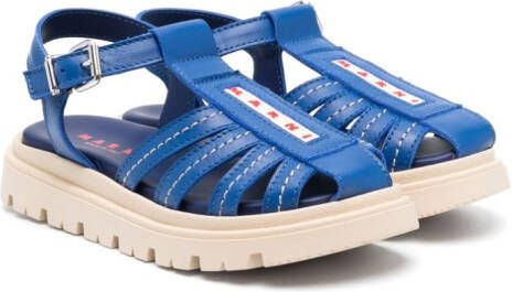 Marni Kids contrast-stitching leather sandals Blue