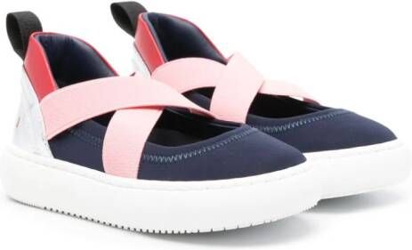 Marni Kids crossover-strap leather sneakers Blue