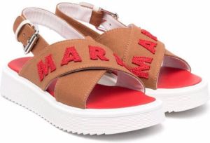 Marni Kids embossed-logo slingback sandals Brown