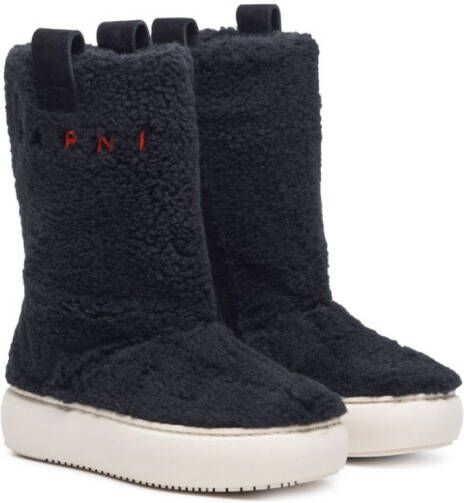 Marni Kids logo-embroidered faux-shearling boots Black