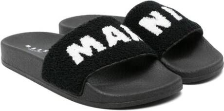 Marni Kids logo-jacquard towelling sandals Black