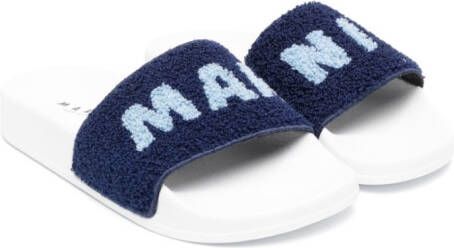 Marni Kids logo-lettering fleece-texture slippers White