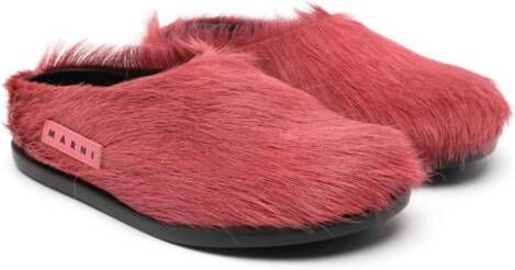 Marni Kids logo-patc round-toe slippers Red