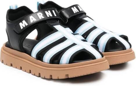 Marni Kids logo-print caged sandals Black