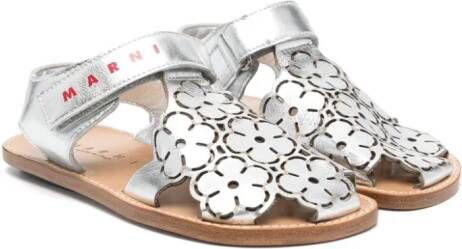 Marni Kids logo-print floral-detail sandals Silver