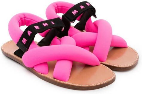 Marni Kids logo-print strappy sandals Pink