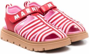 Marni Kids logo-strap stripe-print sandals Pink