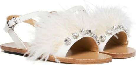 Marni Kids Marabou crystal-embellished leather sandals White